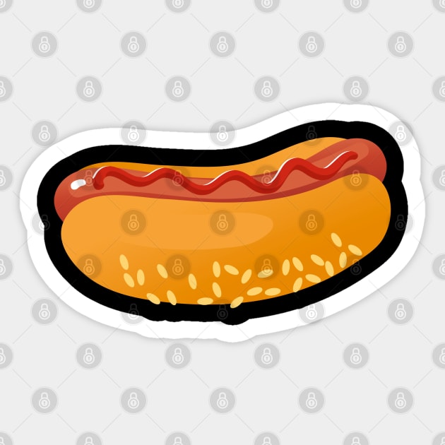 Hot Dog On A Bun Funny Catoon Hotdog Food Lover Sticker by Illustradise